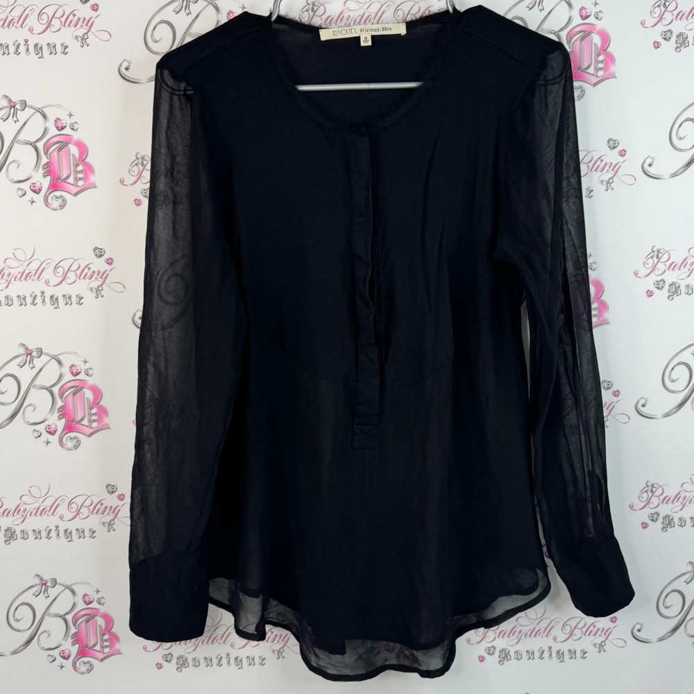 RACHEL Rachel Roy long sleeve Black Sheer Blouse button up shirt top